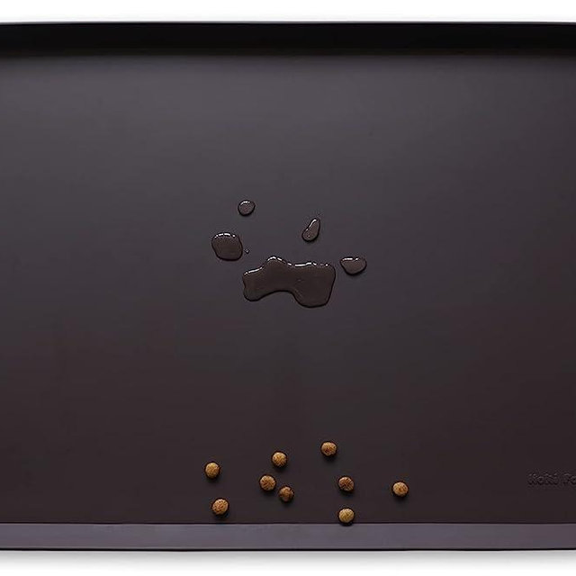 Hoki Found Silicone Pet Food Mats Tray - High-Lips Pet Dog Cat Bowl Mats - Dog Pet Cat Feeding Mat - Waterproof Dog Cat Food Mats -Pet Water Mats for Floors - Dark Oak