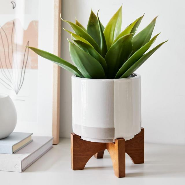 Colorblock Turned Wood Leg Planters, Large, Neutral Multi