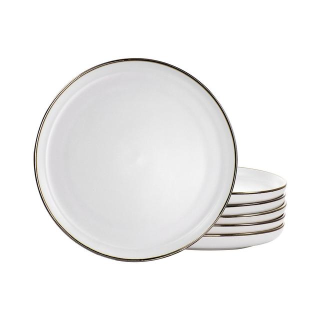 Elama Flat, Raised Rim, Gold-Tone Trim Alejandro 6 Piece Stoneware Dinner Plate Set, Service for 6