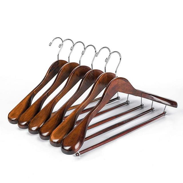 Quality Luxury Heavy Duty Wooden Suit Hangers Wide Wood Hanger for Coats and Pants with Locking Bar (6, Retro)