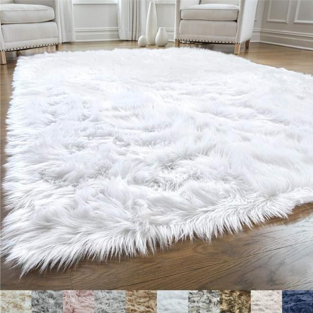 GORILLA GRIP Original Premium Faux Fur Area Rug, 3 FT x 5 FT, Softest, Luxurious Carpet Rugs for Bedroom, Living Room, Luxury Bed Side Plush Carpets, Rectangle, Pure White