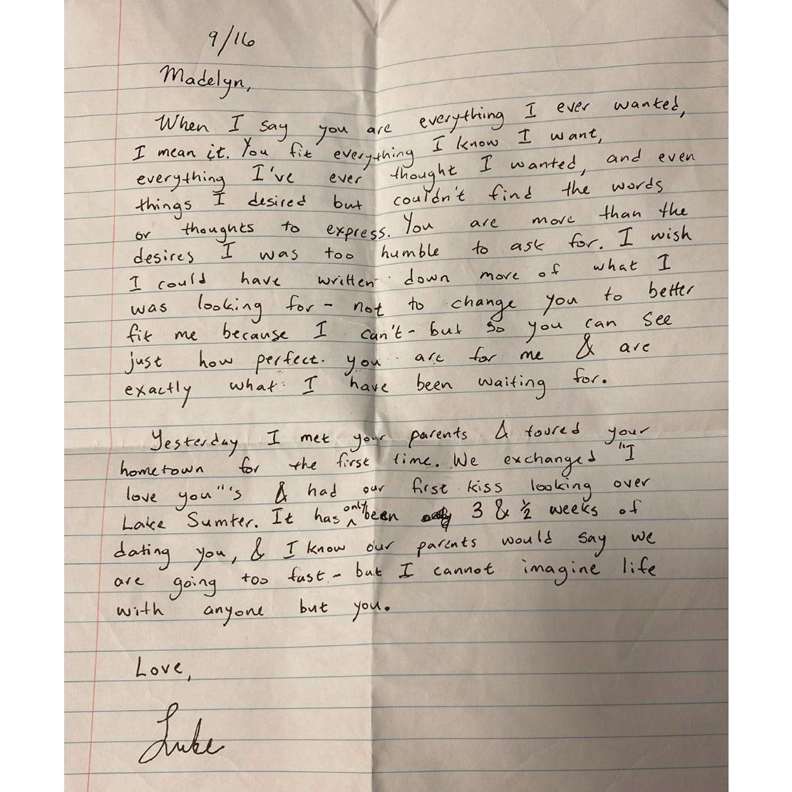 This is the letter Luke read to Madelyn when he proposed. This letter was written September 16th, 2023 and Luke proposed September 7th, 2024.