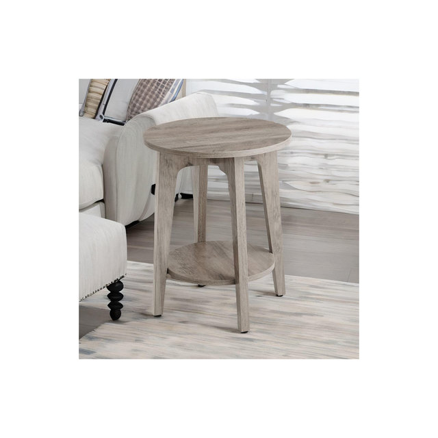 Round End Table Farmhouse Small Side Table Living Room Corner Table Drink Table Greige
