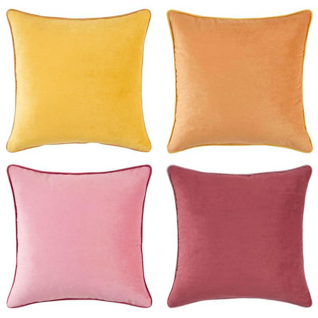 MONDAY MOOSE Decorative Throw Pillow Covers Cushion Cases, Set of 4 Soft Velvet Modern Double-Sided Designs, Mix and Match for Home Decor, Pillow Inserts Not Included (16x16 inch, Yellow/Pink)