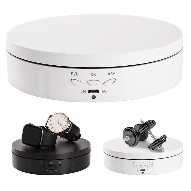 22 lbs Motorized Rotating Display Stand for Jewelry, 360 Degree, Automatic Mute Rotating Display Stand, Electronic Turntable with USB Charging Port for Display, Photography Products, Cupcakes, Toys