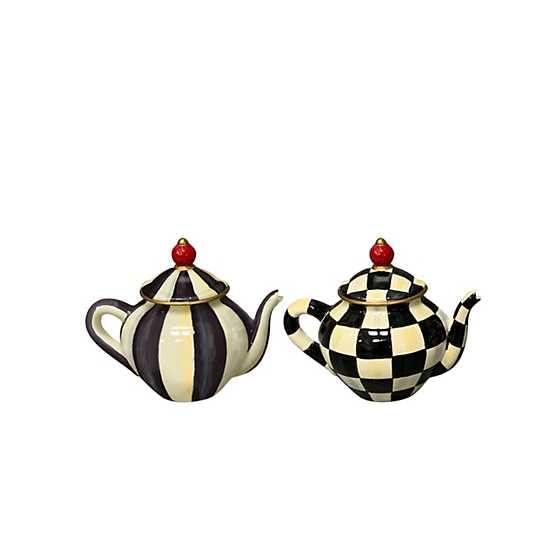 MACKENZIE-CHILDS Set of 2 Decorative Magnets, Magnets for Refrigerator Decor, Black-and-White Courtly Check and Courtly Stripe Teapots
