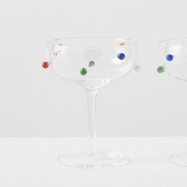 2 Champagne Coupes / Martini Glasses | Clear & Multi