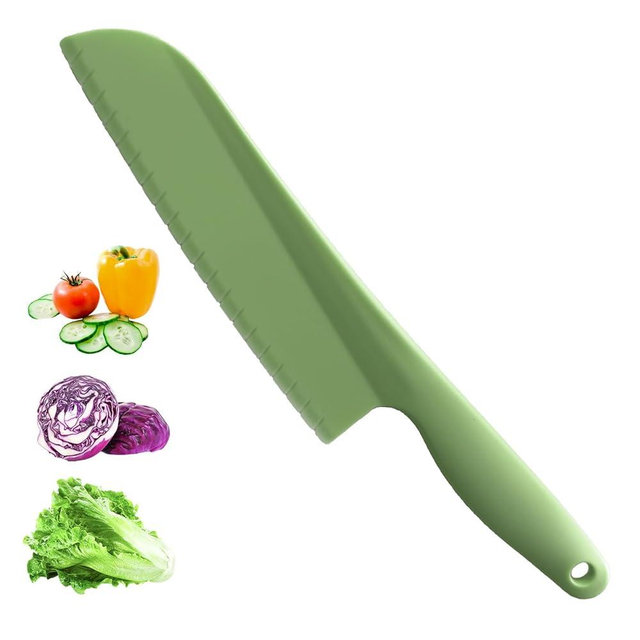 PALAKATE Lettuce Knife, 11 inch Nylon knife, Plastic Lettuce Knife to Prevent Browning, Dishwasher Safe (1, Green)