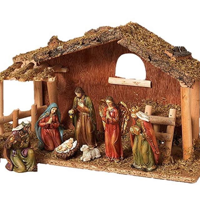 Holy Birth 9-Piece Ceramic Nativity Scene with Mossy Stable