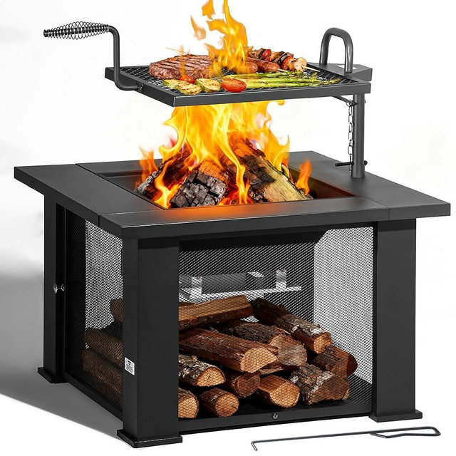BALI OUTDOORS Fire Pit with BBQ, Outdoor Fire Pit for Wood Burning, Patio Firepits for Outside with Grill