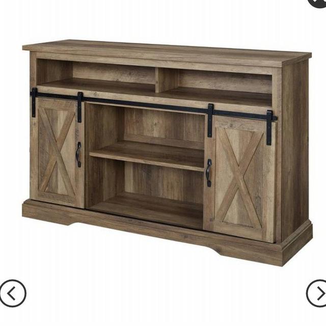 52" Sliding Barndoor Modern Farmhouse TV Highboy Storage Stand - Saracina Home- rustic oak