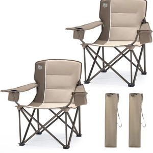 TIMBER RIDGE Oversized Folding Camping Chair for Adults, Support 550 LBS Heavy Duty with Cup Holder Side Pocket for Camp, Lawn, Picnic, Tan, 2 Pack