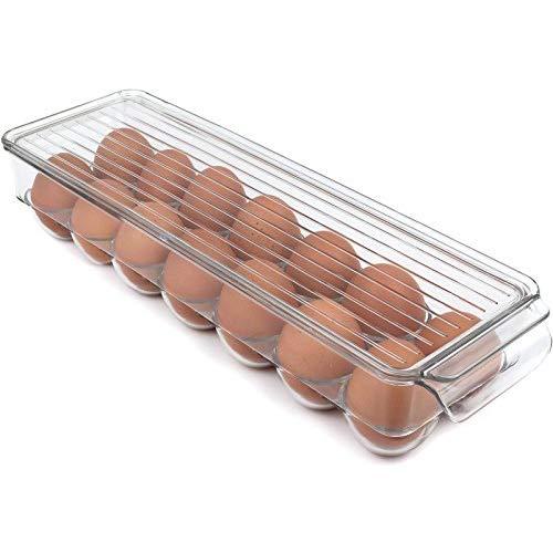 Greenco Stackable Refrigerator Egg Storage Bin With Lid, Stores 14 Eggs, Clear