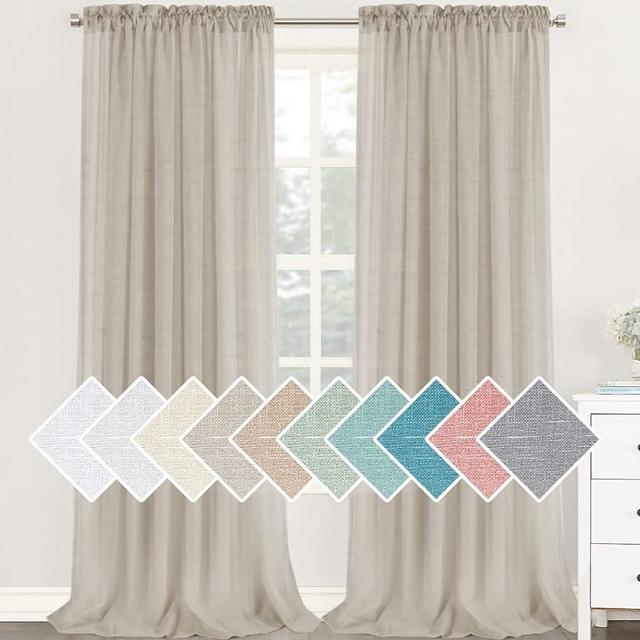 H.VERSAILTEX Natural Linen Sheer Curtains 95 Inches Length 2 Panels Textured Woven Linen Blended Curtain Drapes for Living Room/Bedroom Light Filtering Rod Pocket Draperies - Linen
