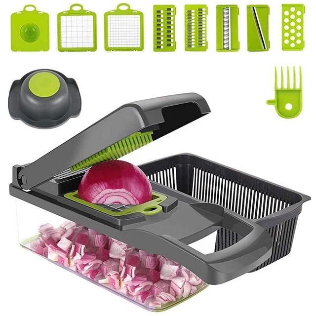 Vegetable Chopper Dicer, ENUOSUMA 8 in 1 Onion Chopper Vegetable Cutter Slicer Food Chopper for Vegetable Salad Cheese Fruit, Multi Kitchen Cutter with Egg Separator (Food Grade)