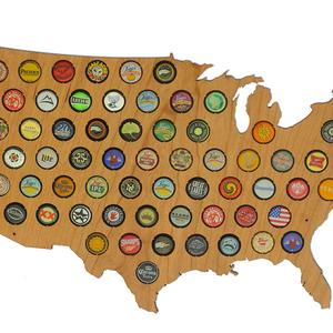 USA Beer Cap Map Cherry - Glossy Wood Bottle Cap Holder - Skyline Workshop