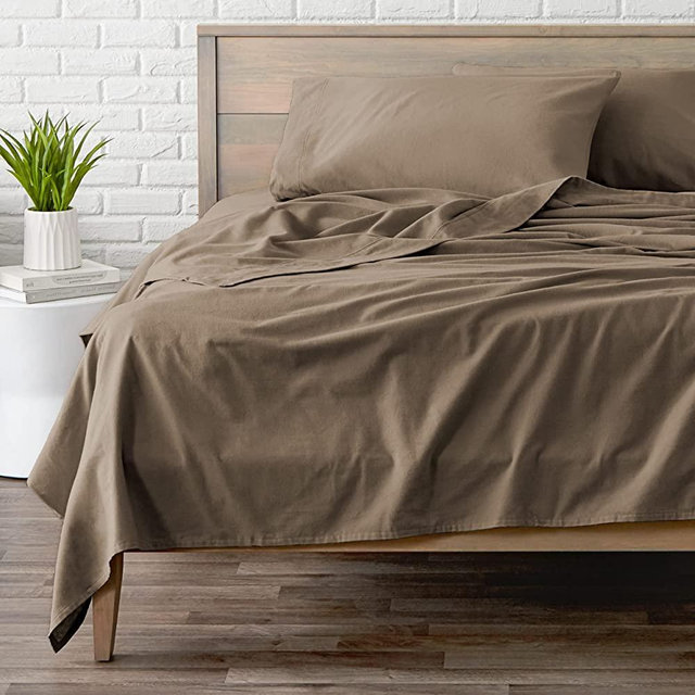 Bare Home Flannel Sheet Set 100% Cotton, Velvety Soft Heavyweight - Double Brushed Flannel - Deep Pocket (King, Taupe)