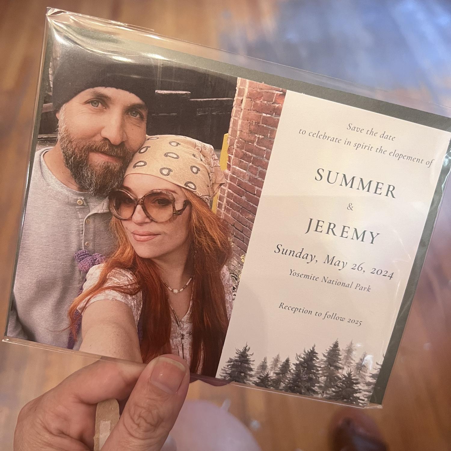 Elopement announcement printed for the flat lay photos with the rest of the wedding day details.