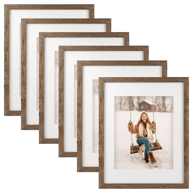 TOFOREVO 11x14 Picture Frames Set of 6 Rustic Wood Grain Photo Frame for Gallery Wall Mounting