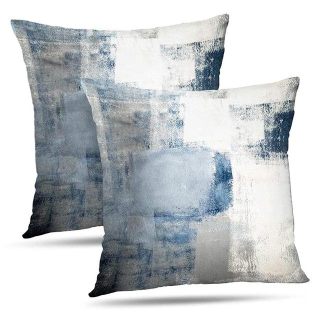 Alricc Set of 2 Blue and Grey Art Artwork Contemporary Decorative Gray Home Decorative Throw Pillows Covers Cushion Cover for Bedroom Sofa Living Room 18X18 Inches