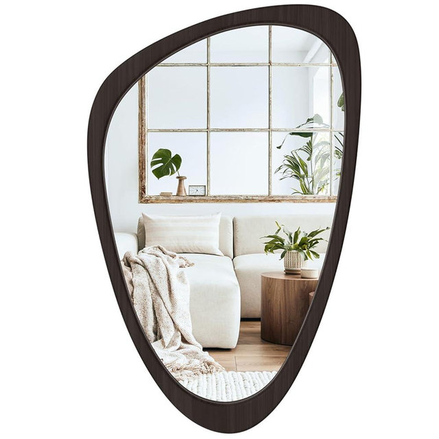WallBeyond Asymmetrical Mirror, Irregular Wall Mirror, Wall Mirrors Decorative for Bedroom Living Room Entryway Hall, Wood Mirror for mid Century Modern Decor 30" H x 19" W, Black