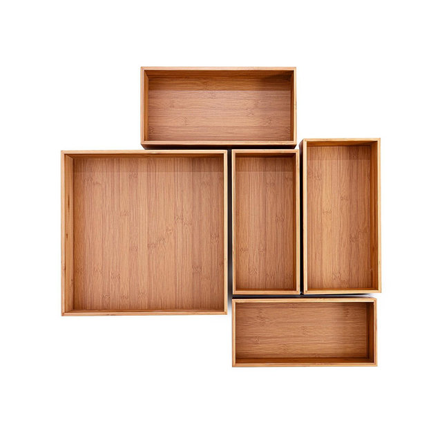 Seville Classics Bamboo 5-Piece Storage Bin Organizer Box Set