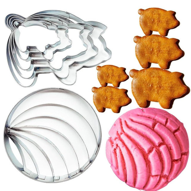 Doczen Concha Cutter & Pig Cookie Cutter Set for Mexican Cookbook Fans - Create Authentic Pan Dulce & Pastries to Pair with Mexicano Hot Chocolate - Cortadores para Conchas y Marranitos
