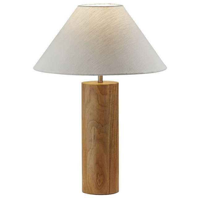 Modern Wood Column Table Lamp, Natural Oak Wood