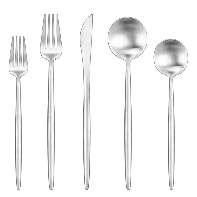 60-Piece Silverware Set for 12,Ollex Food-Grade Stainless Silver Flatware Set Include Spoons Forks Knives Matte Utensil Cutlery Set,Satin Finished & Dishwasher Safe