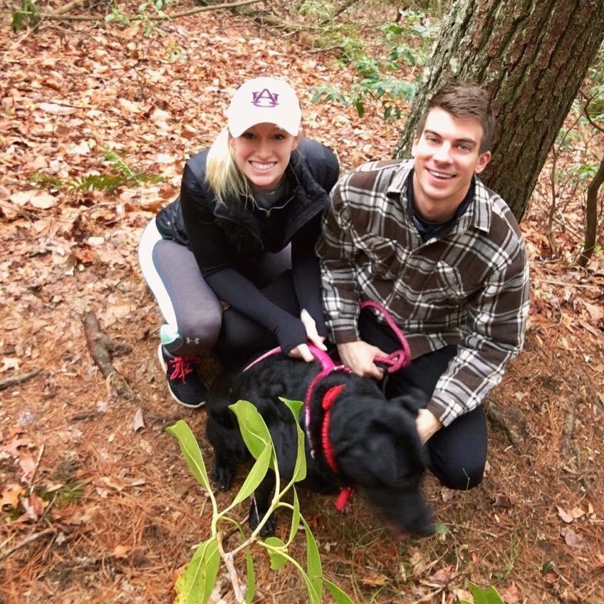Hiking the Fall Branch Falls trails at the cabin in Blue Ridge Mountains. We hiked the same trail and stayed in the same cabin a year later, the weekend after he proposed.