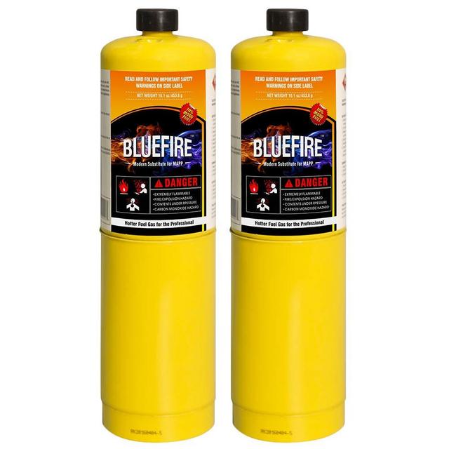 Pack of 2, BLUEFIRE Modern MAPP Gas Cylinder, 16.1 oz, 14% More Bonus Fuel than MAP/PRO, Hotter than Propane! Variation of Quantity Bundles Available (2)