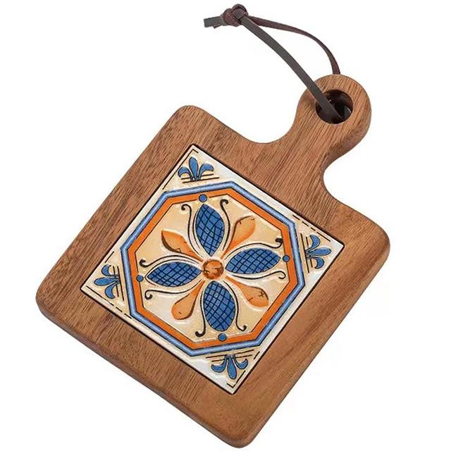 Wooden Inlay Ceramic Tiles Mats Rack/Trivet - Acacia Wood Mosaic High Temperature Tile Pot Holders Hot Pads for Table & Countertop (Hyacinth (Hyacinth)