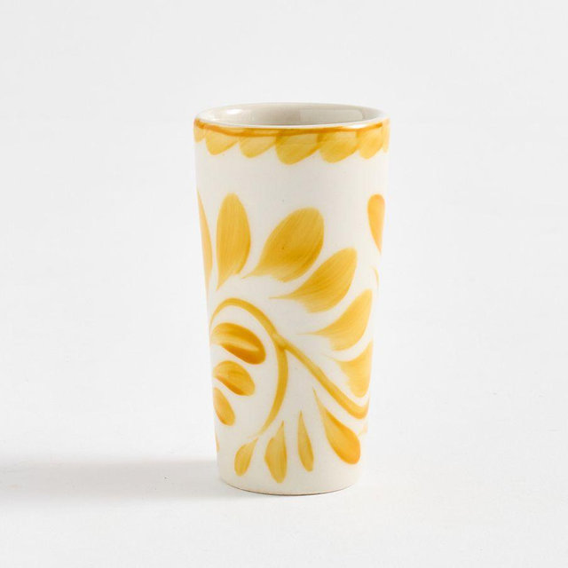 Puebla Porcelain Shot Glasses, Set of 4 - Yellow/White