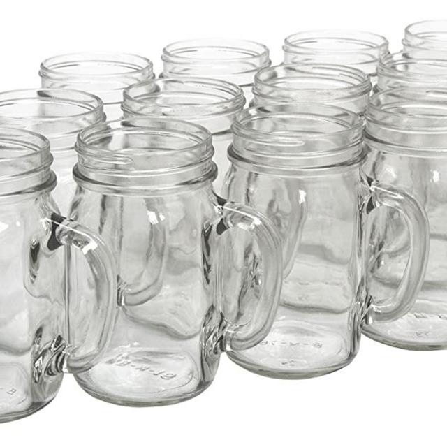 North Mountain Supply Glass Pint Mug Handle Mason Drinking Jars - Case of 12