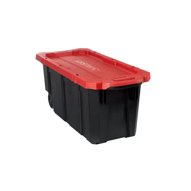 45 Gal. Black and Red Latch and Stack Tote with Wheels