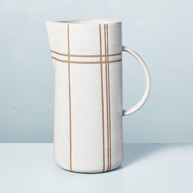 Plaid Stoneware Beverage Pitcher Cream/Clay - Hearth & Hand™ with Magnolia