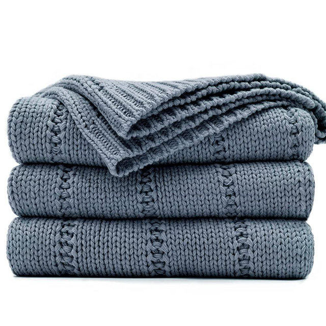 RECYCO Cable Knit Dusty Blue Throw Blanket for Couch, Super Soft Warm Cozy Decorative Knitted Throw Blanket 2.3LB for Bed, Sofa, Chair 50"x60"