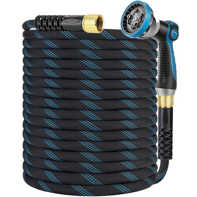 KETTOYA Non-Expanding Garden Hose 100 ft, Kink Free Flexible Water Hose with 10-Pattern Spray Nozzle, Lightweight Hose Pipe, Leak Proof, 3/4" Swivel Connectors, Super Fabric, Portable Storage Strap
