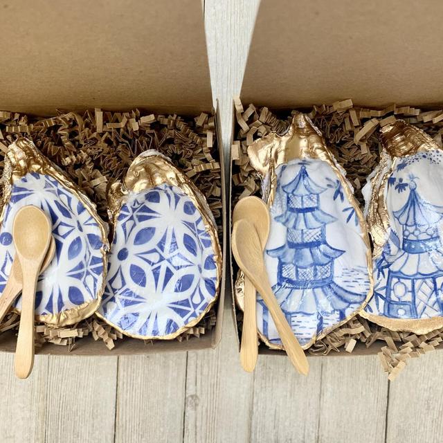 Decoupage Oyster Salt Cellar — Pagoda Design!