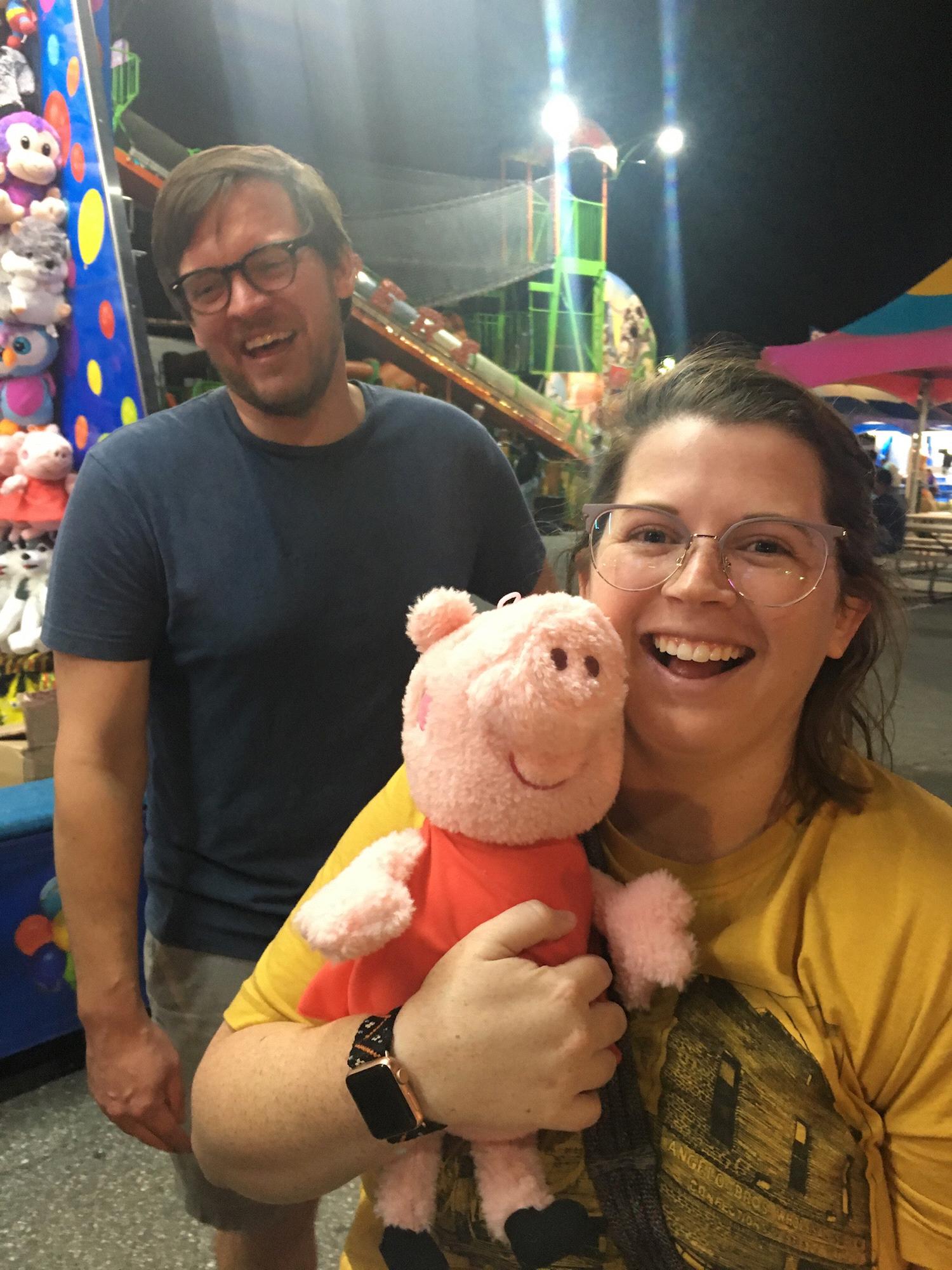 Henry won Kaylee a Peppa Pig at the fair!