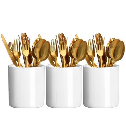 SIEBOLD Utensils Holder, Caddy Cutlery Holder Silverware, Utensils Organizer Elegant white Porcelain, Spoon Holder for Party Tableware Holder for Kitchen Table, Cabinet