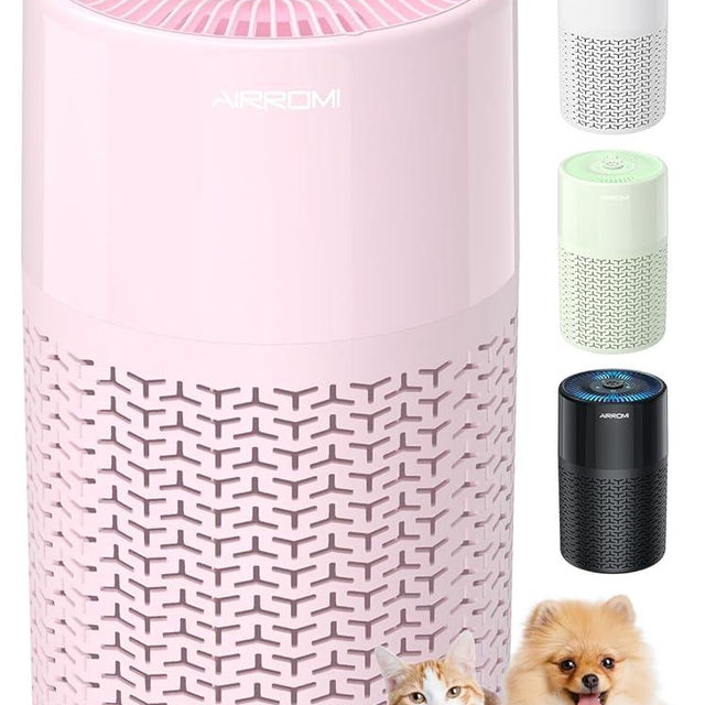 AIRROMI Pets Air Purifier for Home Allergies,Up to 660 ft².Yellow Deodorizing Activated Carbon Filter,With Fragrance Sponge for Better Sleep,Night Light,Pet Dander,Smoke,Odors,Air Cleaner A2002 Pink