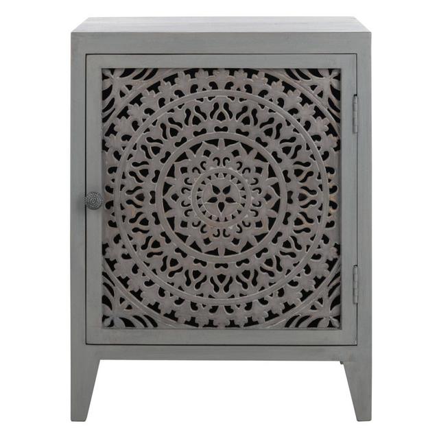 Thea 1 Door Carved Nightstand Gray Walnut - Safavieh
