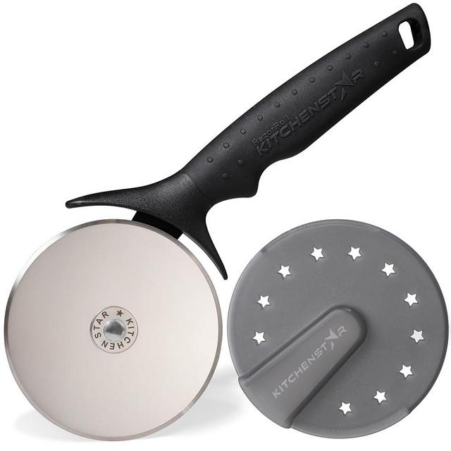 KitchenStar Pizza Cutter Wheel - 304 Stainless Steel Slicer Knife with Super Sharp Blade, Anti-Wobble Axle Mechanism, Ergonomic Non-Slip Handle & Protective Cover, Dishwasher Safe