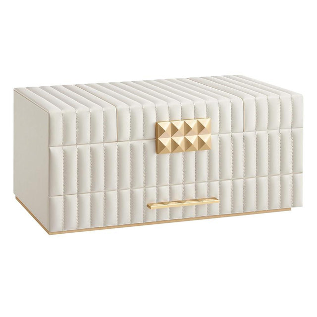 SONGMICS HOME Large Capacity Jewelry Box with Mirror, Jewelry Organizer with a Drawer, PU Surface with Stitching, 10.6 x 15 x 6.3 Inches, Cloud White, ANAH Collection ​UJBC184W01
