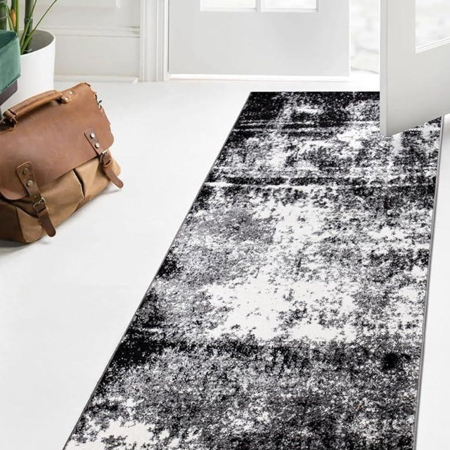 Keen Home Design Area Runner Rugs - 2x10 Non-Shedding, Abstract Runner for Kitchen, Living Room, Bedroom, Dining Room, Entryway - Size: 2'8" x 9'11", Abstract Black