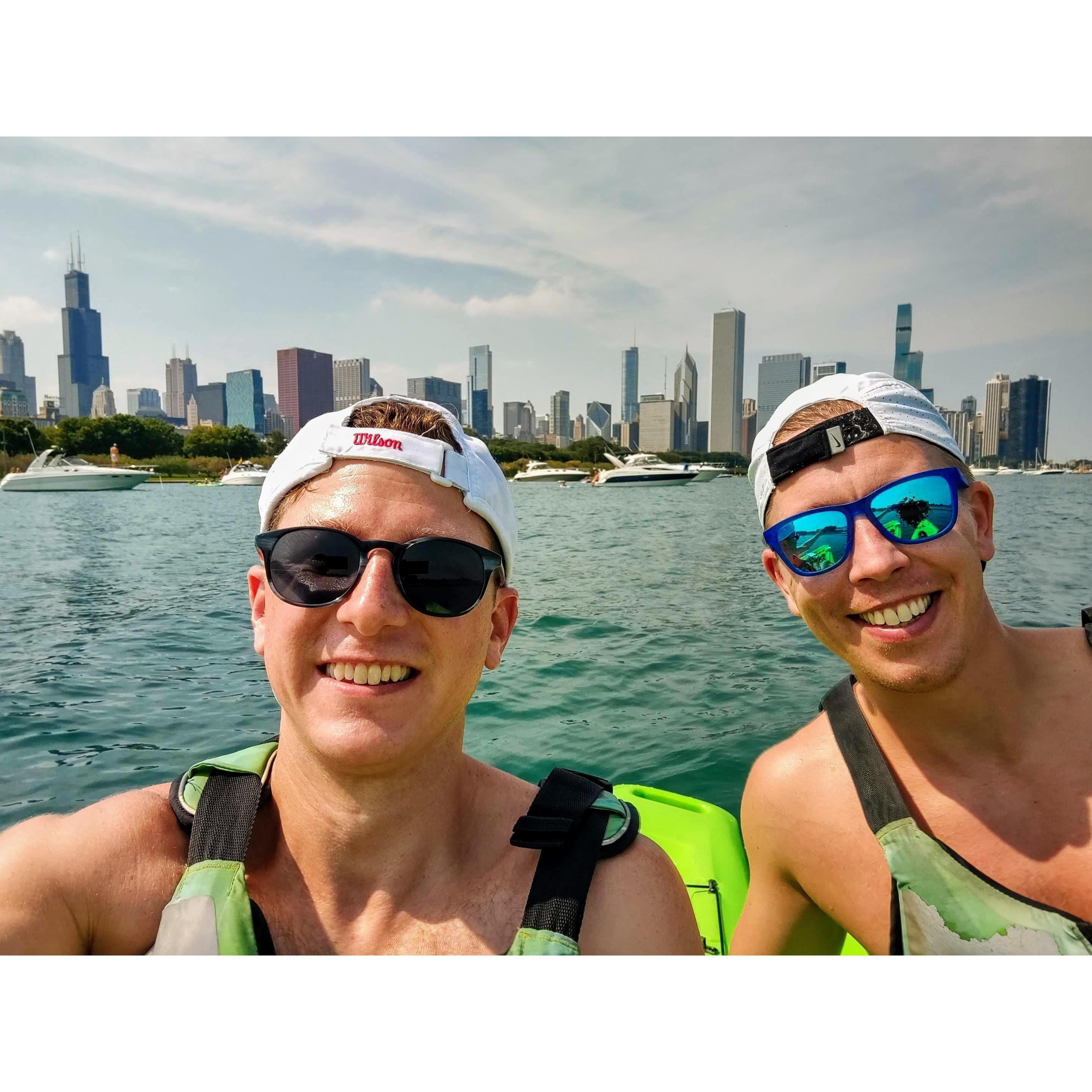 Taken right after Chris proposed, kayaking on the lake!
