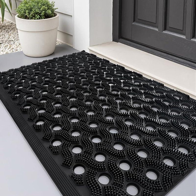 Color&Geometry All TPE Outdoor Door Mat,23"x35" Non Slip Rubber Mat, Welcome Mat for Front Door Waterproof Dirt Trapping Rug for Outdoor Use,Durable and Stylish, Perfect for Patio or Porch,Black
