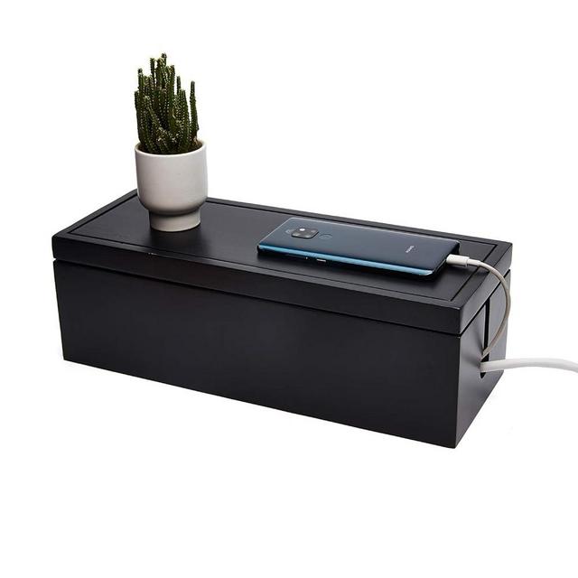 Changsuo Cable Management Box Wooden Cord Organizer Box for Extension Cord Power Stripe Surge Protector Wire Management Concealer Organizer Cover Hider for Desktop Home Office Kitchen (Black)