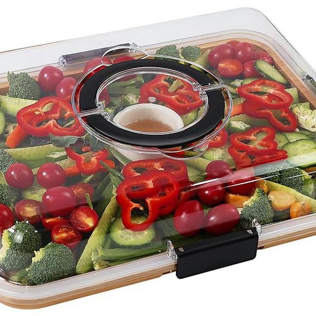 Renmxj Charcuterie Board with Clear Lid, Travel Portable Cheese Board Charcuterie Boxes Cutting Boards for Kitchen, House Warming Gifts New Home, Gifts for Women (1 Compartments Black)